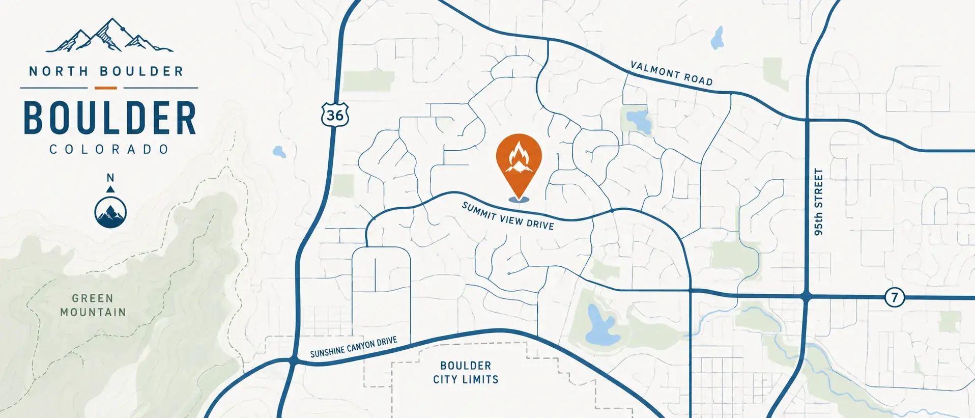 Map showing the Ridgeline Air office location on Summit View Drive in Boulder