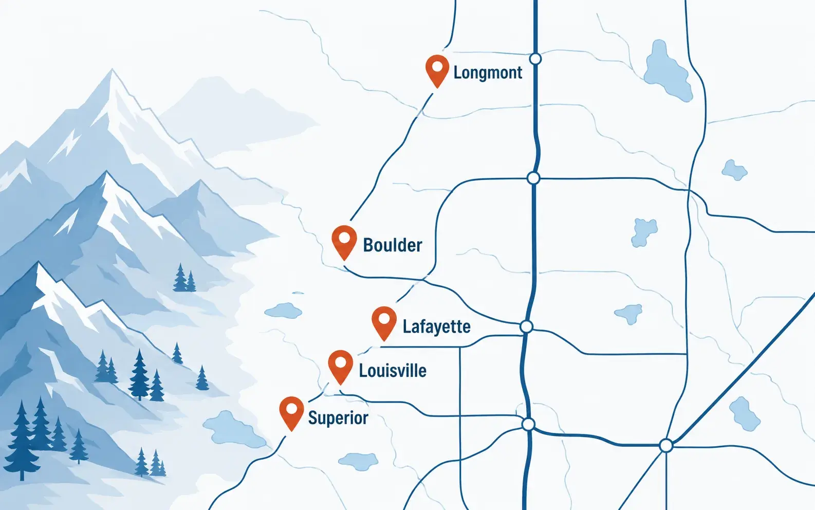 Map of the Ridgeline Air service area across Boulder and the Front Range
